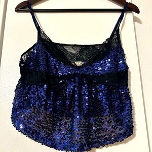 FREE PEOPLE NWOT small, sequence royal bluish/prple & black lace detail